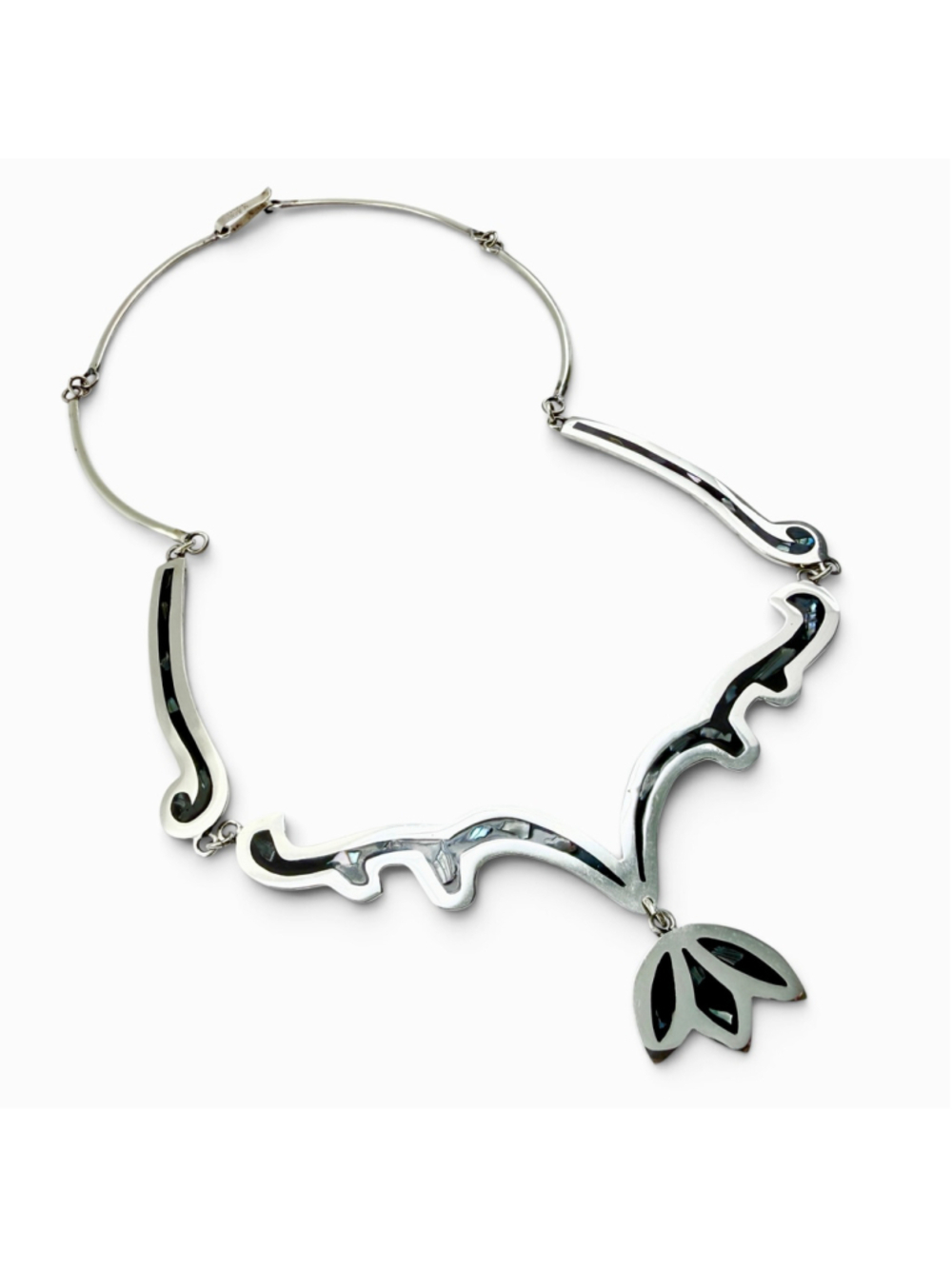 Vintage Alpaca Mexico Abalone Inlay Necklace Signed Alpaca Silver Modernist